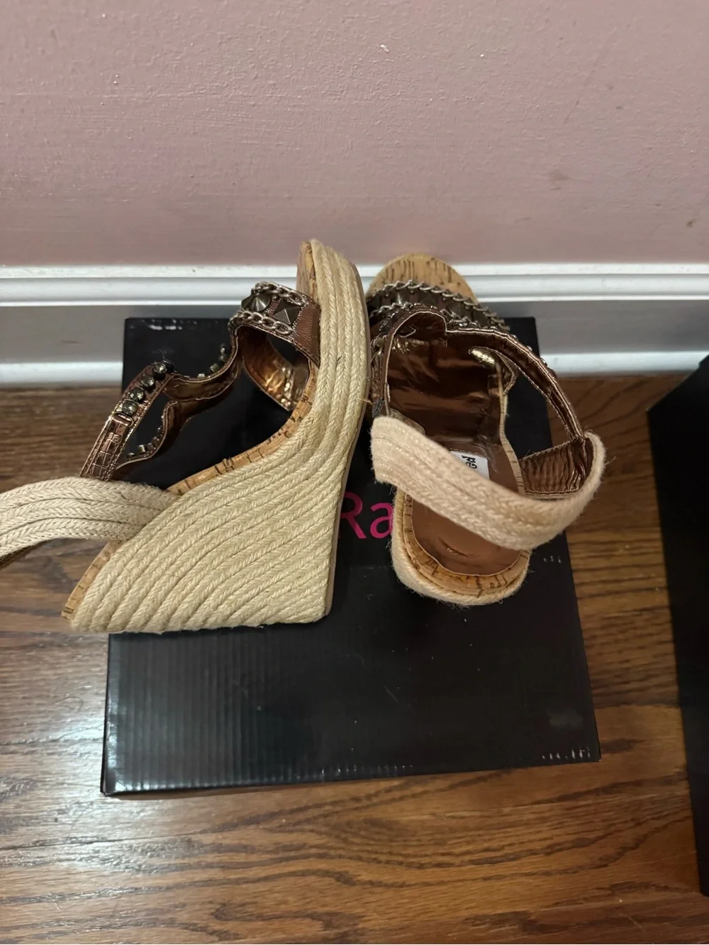 Not Rated Metallic Gold Embellished Wedge Sandals